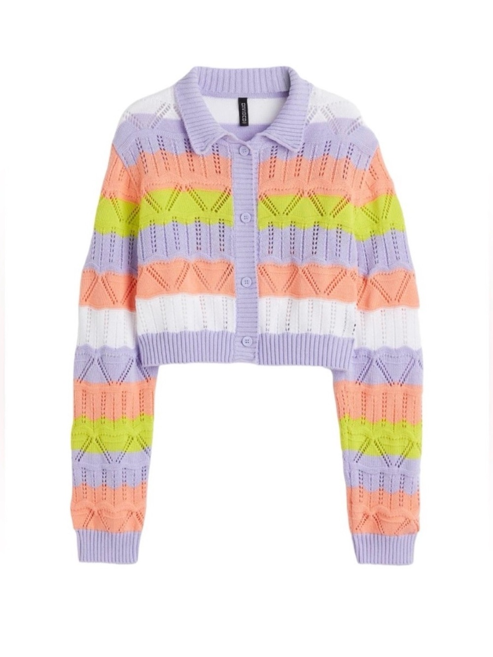 H&M Pastel Pointelle Neon Striped Cardigan Size M